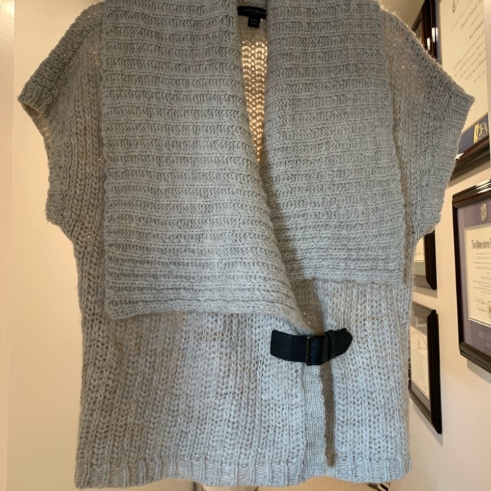 Ann Taylor Belted Draped Neck Crossover Wrap Knit Sweater Top Vest Cream XS S